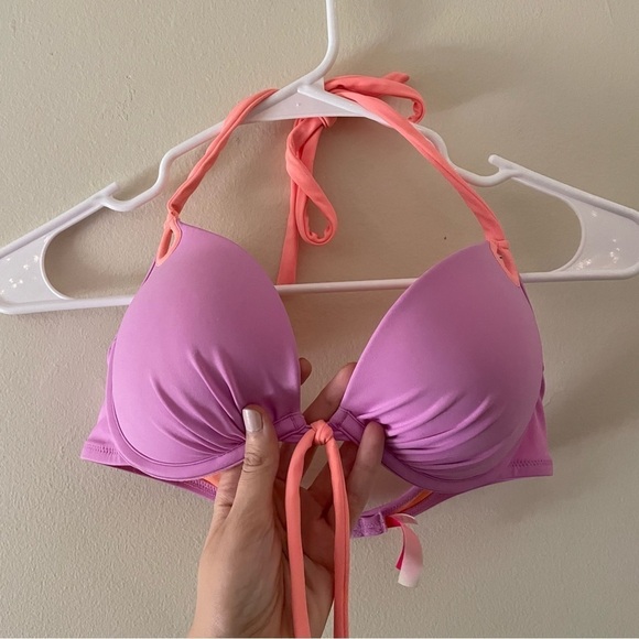 Victoria’s Secret pink and orange bikini top swimwear padded tie closure bow - Picture 4 of 9